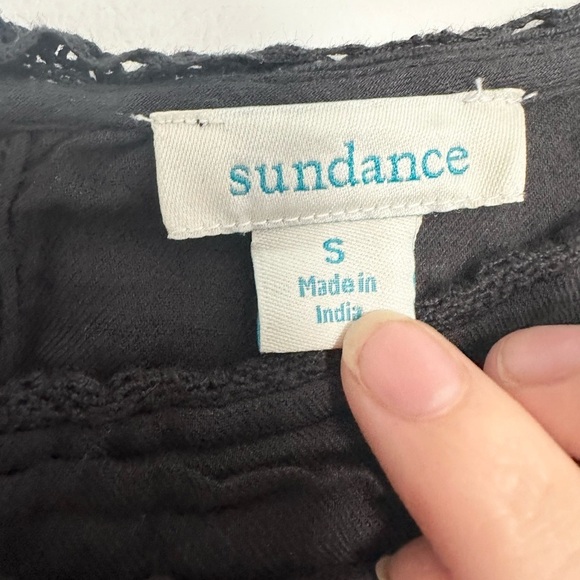 Sundance black blouse size small cotton tiered lace lightweight short sleeve - Picture 2 of 4